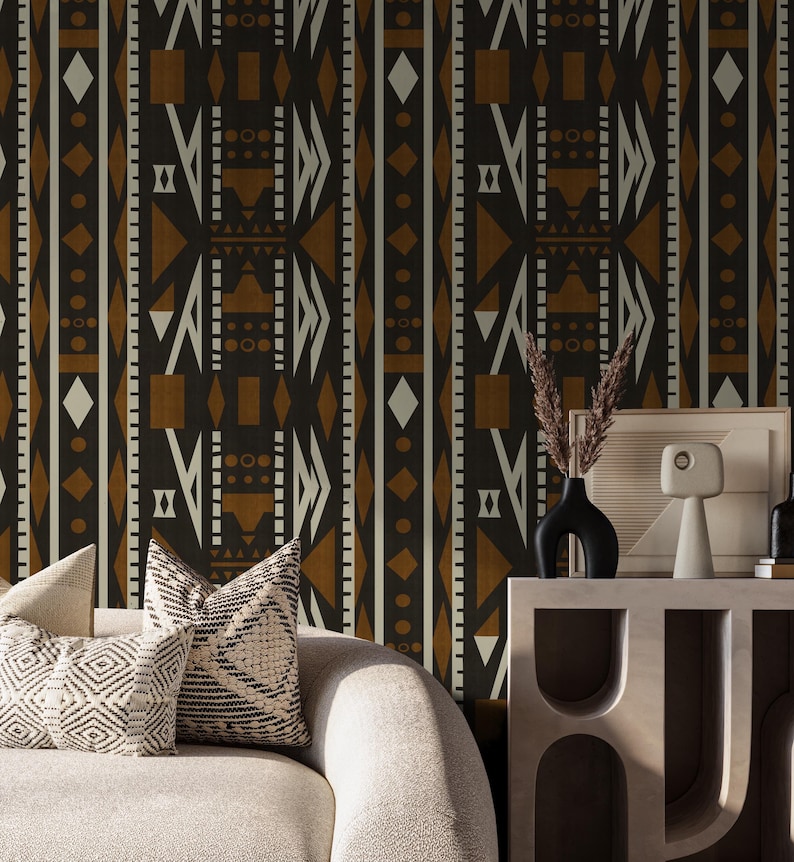 African Mud Cloth Wallpaper: Geometric Tribal Peel and Stick - Etsy