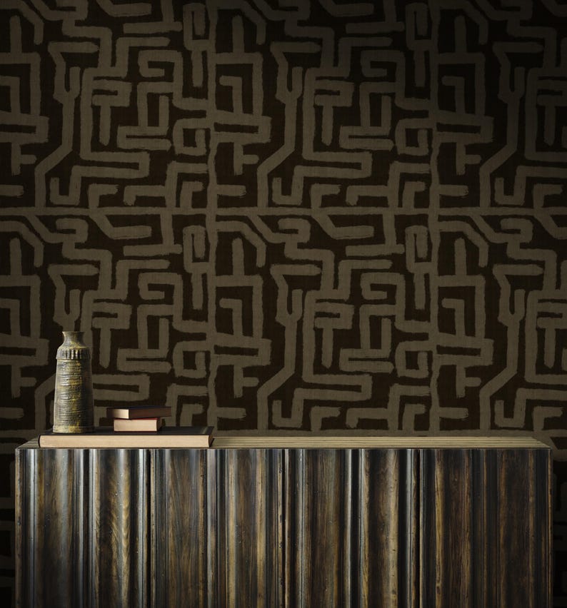 African Brown Mudcloth Wallpaper, Ethnic Tribal Peel and Stick, Linen