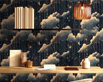 Night Sky Nursery Wallpaper: Navy Gold Star Shower Mural