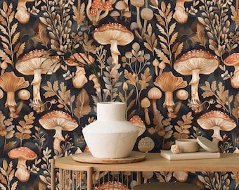Pilz Botanische Tapete: Dunkler Wald Wandbild zum Schälen und Aufkleben