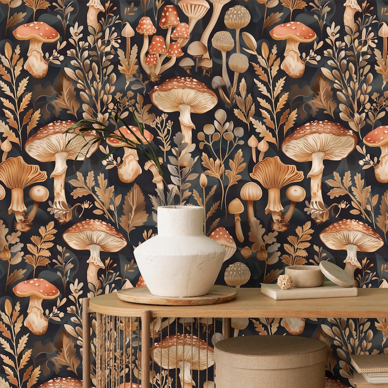 Vintage Dark Mushroom Botanical Wallpaper - Etsy