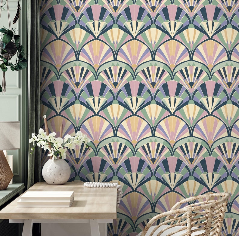 Art Deco Peel and Stick Wallpaper: Pastel Geometric Retro Wall Art ...