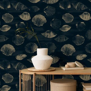 Dark Seashell Wallpaper: Coastal Ocean Theme, Peel and Stick Wall Decor