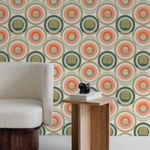 Retro geometrisk cirkeltapet: Grön & orange skal och självhäftande