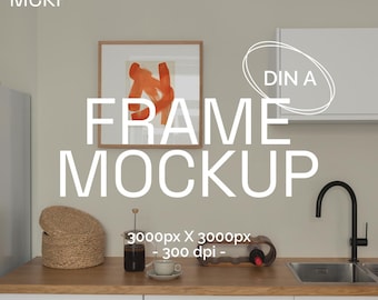 SINGLE - SQUARE art frame on the wall mockup, kitchen interior mockup, art frame mockup, poster mockup, modern interior frame mockup