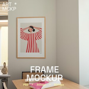 SINGLE - DIN A art frame on the wall mockup, interior frame mockup, living room mockup, trendy frame mockup, photoshop poster mockup