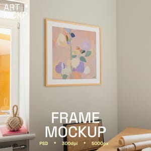 SINGLE - SQUARE art frame on the wall mockup, living room interior frame mockup, framed poster mockup, psd mockup, square frame mockup