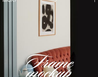 May include: A framed art print with a light wood frame. The artwork features a black and beige abstract design. The text "din a" is above the frame, and the text "Frame mockup" is below the frame. The text "compatible with Photoshop, Photopea & Affinity" is at the bottom.