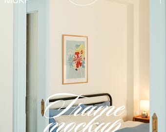 Mockup met DIN A-kunstlijst: slaapkamerinterieur (PSD- en JPG-bestanden)