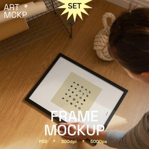 SET - DIN A wood frame art print interior mockup, mockup for poster, digital frame mockup, realistic frame mockup, PSD frame mockup