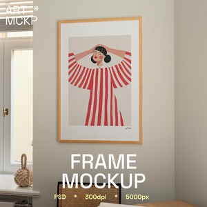 SINGLE - DIN A art frame on the wall mockup, living room interior mockup, frame mockup, art poster mockup, psd mockup, modern frame mockup