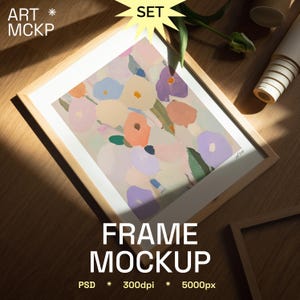 SET - DIN A wood frame art print interior mockup, mockup for poster, digital frame mockup, realistic frame mockup, PSD frame mockup