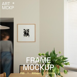SINGLE - SQUARE art frame on the wall, living room interior mockup, framed poster, room poster mockup, Scandinavian room mockup, PSD mockup