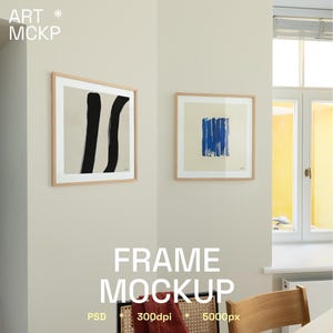 SINGLE - SQUARE art frames on the wall, living room interior mockup, mockup for poster, digital frame mockup, realistic frame mockup