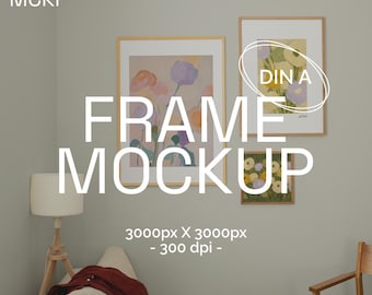 DIN A Art Frame Mockup: Art gallery wall mockup, poster mockup, three frames mockup, modern interior frame mockup, wooden art frames mockup