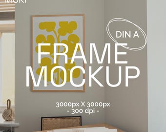 Mockup di cornice artistica DIN A: interno del soggiorno (file PSD)