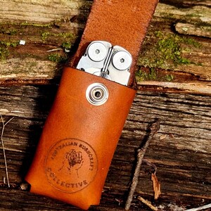 Custom made to order leather belt pouch to fit Leatherman Victorinox SAK multi tool. 100% Australian veg tanned leather. Handmade