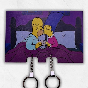 Simpsons Key Holder, Homer and Marge Dancing, Handmade Keychain, Wooden Wall Decor, Special Day Gift, Unique Gift for Couples