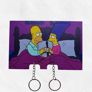 Simpsons Key Holder, Homer and Marge Dancing, Handmade Keychain, Wooden Wall Decor, Special Day Gift, Unique Gift for Couples