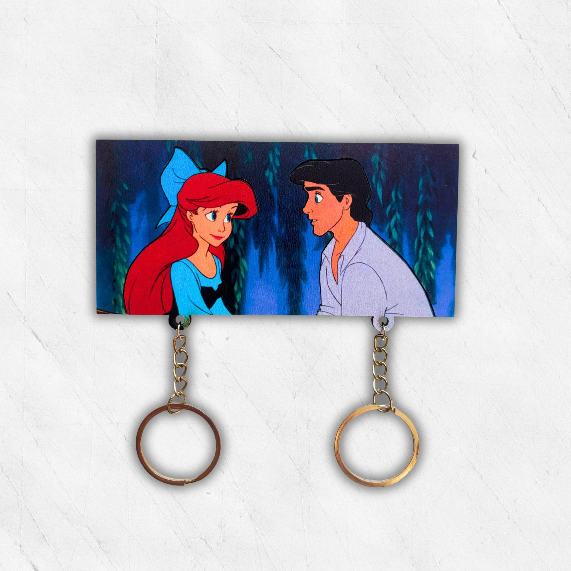 アリエルとエリック木製キーチェーンホルダー、手作りディズニー