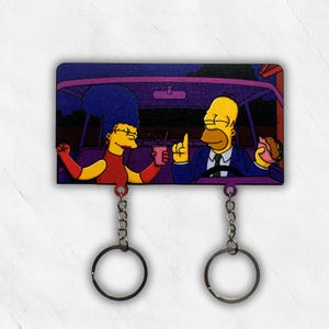 Simpsons Key Holder, Homer and Marge Dancing, Handmade Keychain, Wooden Wall Decor, Special Day Gift, Unique Gift for Couples.