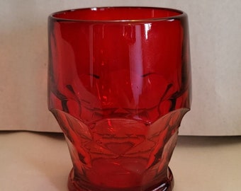 Set of 2 Vintage Viking Glass Ruby Red Georgian Water Tumblers Cups 4" Tall MCM Retro Barware Honeycomb Glasses Flat Heavy Bottom