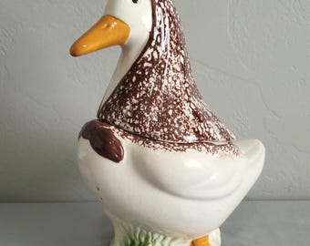 Vintage Ceramic Goose Cookie Jar | Hand Painted | Large 12" | Cottagecore Grandmacore Farmhouse | Kitchen Storage Canister | Retro 60s 70s
