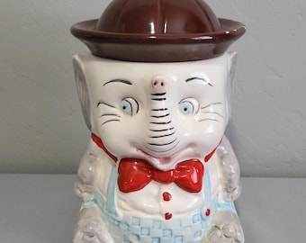 Vintage keramische koekjestrommel olifant | Kitschkeuken uit het midden van de eeuw | Handgeschilderd in Brazilië | Schattige olifantendecoratie | Grandmacore Retro
