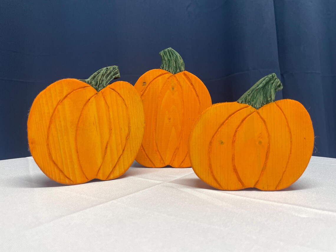 Wooden Pumpkin Figurines | Set of 3 Fall Decor | Rustic Autumn Pumpkins ...