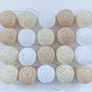 Cotton Ball Fairy LED Lights, Battery operated, Light Beige, Cream, White, String light, Ball Garland, Night Lamp