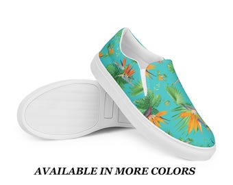 Womens slip on floral sneakers flower pattern canvas boat shoes womens athleisure footwear comfortable tropical womens sneaker womenswear