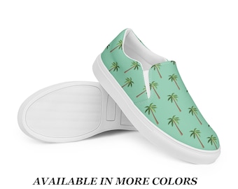 Mens slip on palm tree pattern sneaker tropical print boat shoe mens footwear athleisure vacation mens fashion street style sneaker gift for