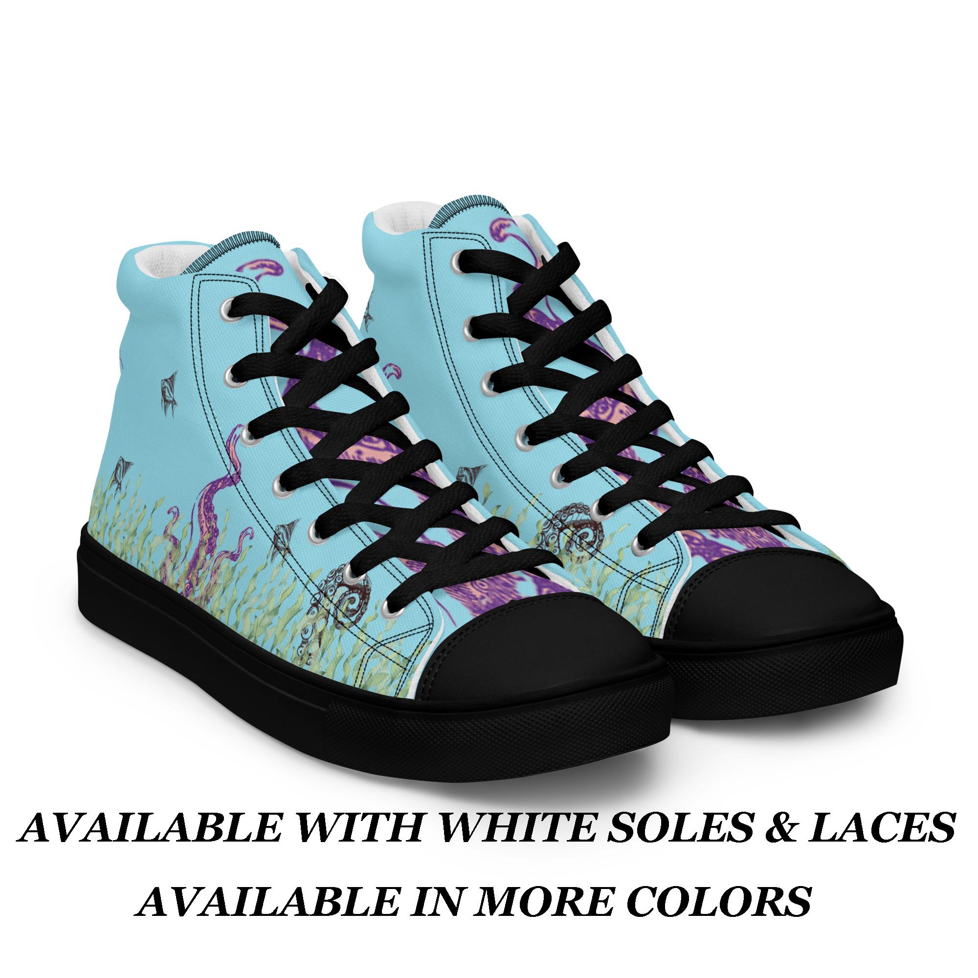 Womens High Top Sneaker Canvas Shoes Ocean Theme Womens Athleisure