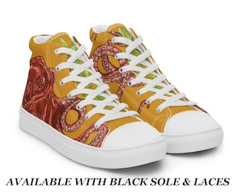 Octopus High Top Sneaker Womens Fashion Sneaker Comfortable Street Style Shoe Ocean Theme Statement Footwear Nautical Gift for Her Sea Lover