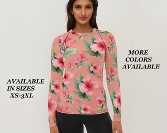 UPF 50 Rash Guard Long Sleeve Swim Shirt Beach Protection Floral Swimwear Sun Protective Top Water Sport Surf Beach Vacation Gift Activewear