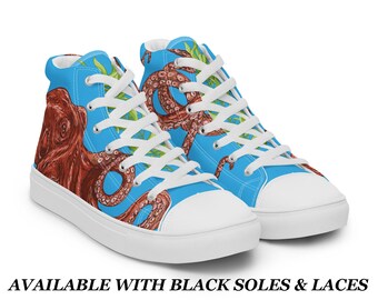 Womens Octopus Print Canvas High-Top Sneakers Women's Athleisure shoe Street Style Cephalopod Shoes Teenage Girls sneaker Marine Life gift