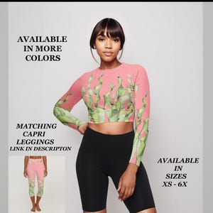 Sustainable Yoga Crop Top UV Protection Beach Workout Top Eco Friendly Swim Top Seaweed Print Athletic Wear Quick Dry Resort Surf Rashguard