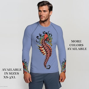 Men UPF 50 Rash Guard Swim Shirt Beach Protection Vacation Wear Surf Clothing Water Sports Seahorse Swimwear Beachwear Active wear gift