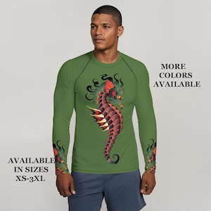 UPF 50 Rash Guard Fish Pattern Swim Shirt Beach Protection Water Sport Wear Sun Protection Athletic Beach Vacation Surf Gear Summer Pool
