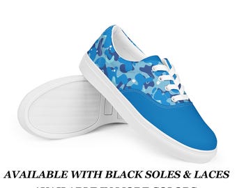 Blue Camo Shoes Mens Casual Sneakers Streetwear Gift for Him Mens boat shoe Walking Shoe Urban Teen Street Style Sneaker Comfort Footwear