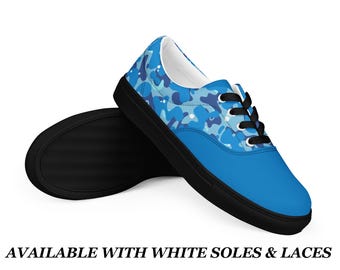 Blue Camo Shoes Mens Casual Sneakers Streetwear Gift for Him Mens boat shoe Walking Shoe Urban Teen Street Style Sneaker Comfort Footwear