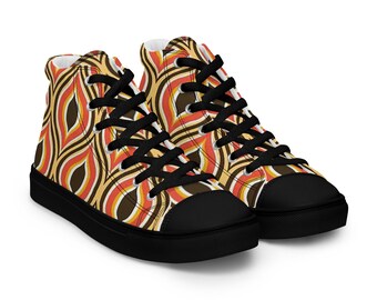 Tênis retrô de cano alto em lona, estilo streetwear dos anos 70, com estampa vintage, para adolescentes e homens.