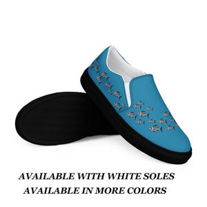 Mens blue Canvas Boat Shoes Fish Marine Biology Slip-On Loafers Casual Walking Gift Ocean Lovers Nautical Athleisure Street Style Loafer