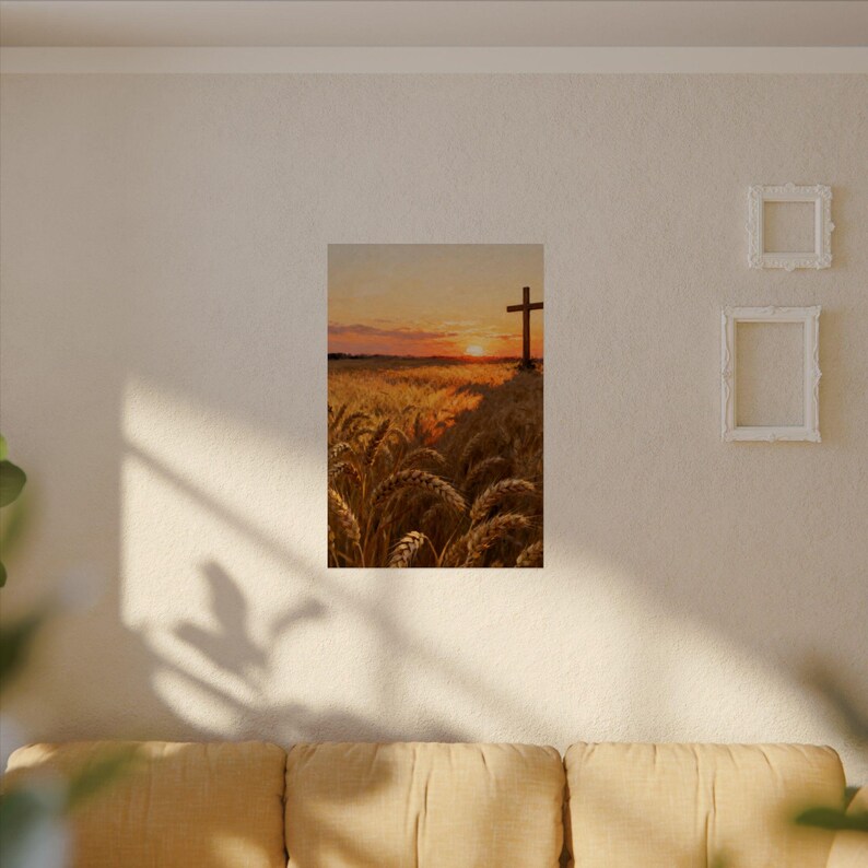 Poster „Erntefeld“ | Wandbild mit goldenem Weizen und Kreuz, Matthäus 9,37 – Christliche Landhausdeko, Glaubensdruck für Thanksgiving Bild 14