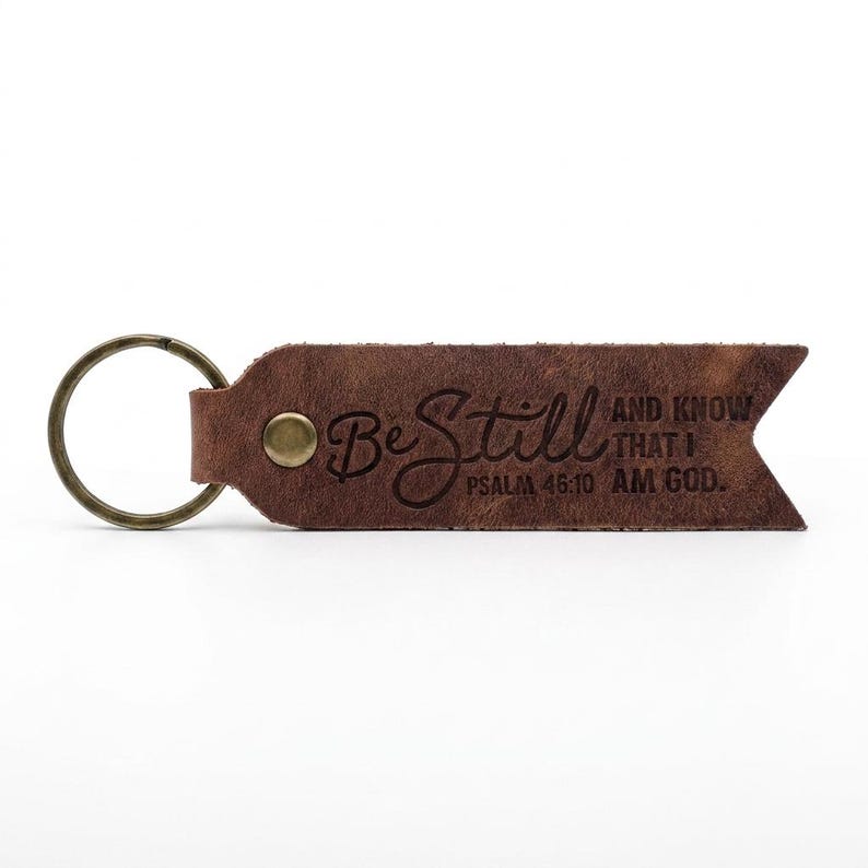 Be Still and Know Leather Flat Keychain — Christian Gift, Full-Grain Cowhide, Jordan Brown image 2