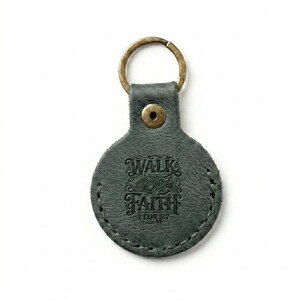 Walk by Faith Leather AirTag Keychain — Christian Gift, Full-Grain Cowhide, Eden Green image 3