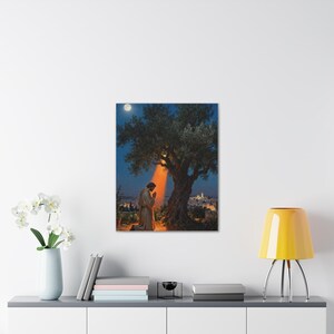 Garden of Gethsemane Canvas Wall Art | Luke 22:41 Jesus Praying at Night, Not My Will Painting, Christian Gift Bild 11