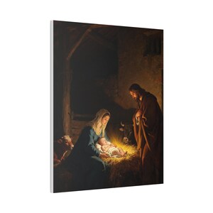 Nativity Canvas Wall Art | Holy Family Manger Scene, Christmas Christian Decor, Luke 2:7 Nativity Painting, Faith Gift image 10