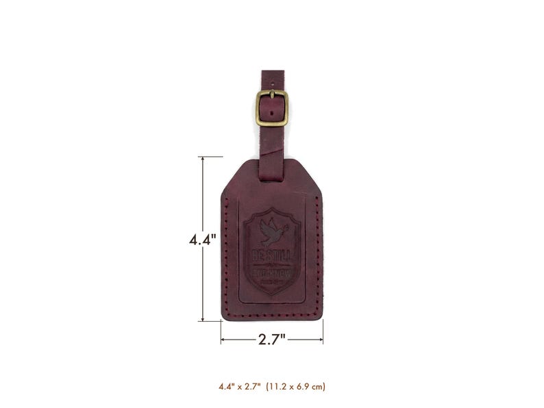 Be Still and Know Leather Luggage Tag — Christian Gift, Full-Grain Cowhide, Pentecost Red image 6