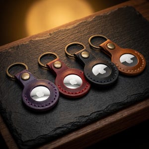 Leather AirTag Keychain Set, 4 Pack Holders, Brass Snap, Mixed Colors